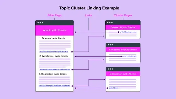 Diagram showing internal linking structure for a cystic fibrosis web cluster