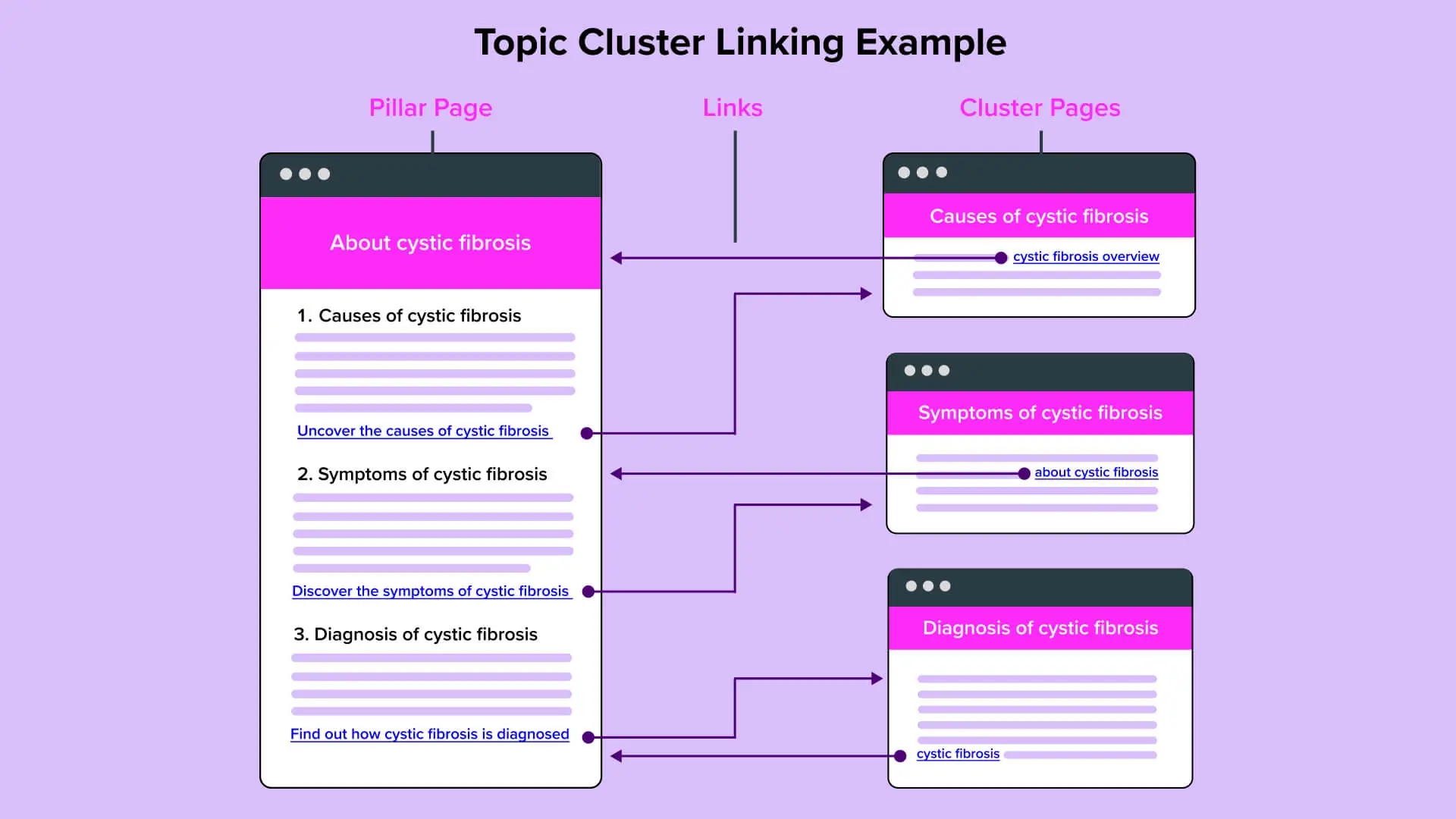 Diagram showing internal linking structure for a cystic fibrosis web cluster