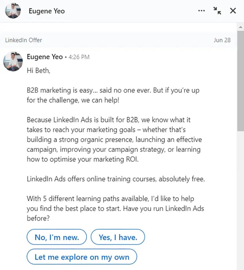 Example stage 2 of a LinkedIn Conversation Ad