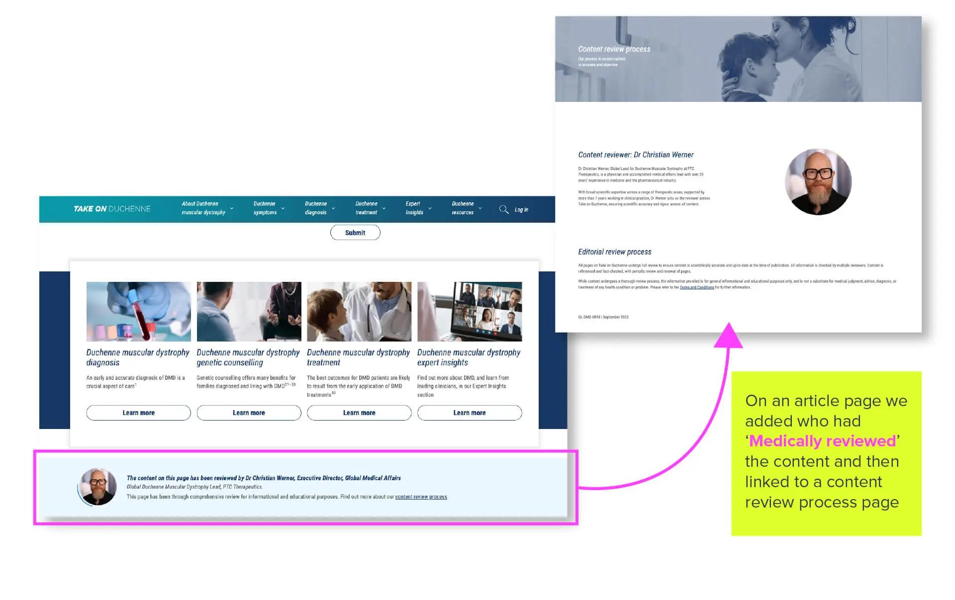 Screenshot of a disease awareness website showcasing E.E.A.T. features