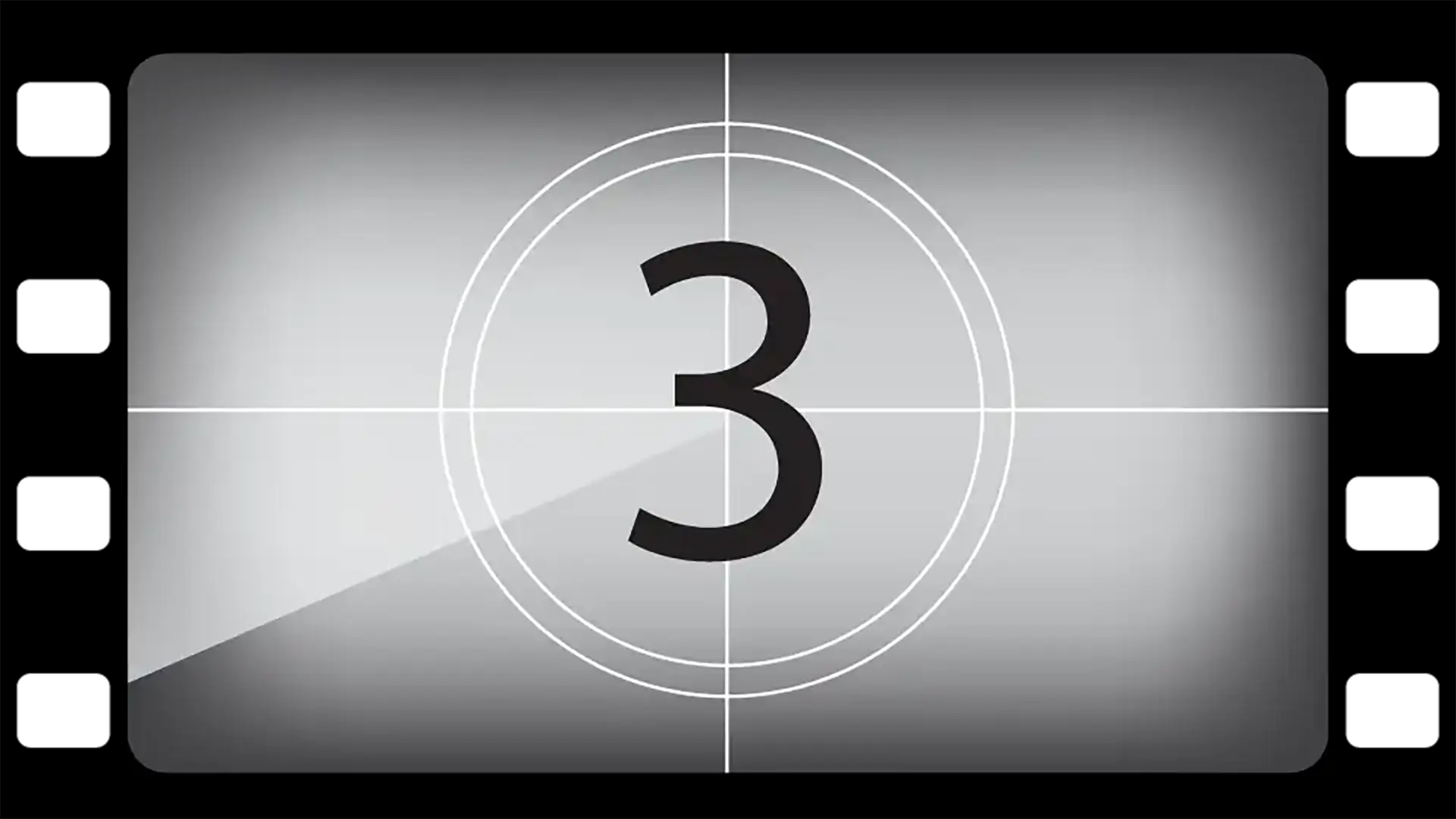 Vintage film countdown frame, showing the number 3